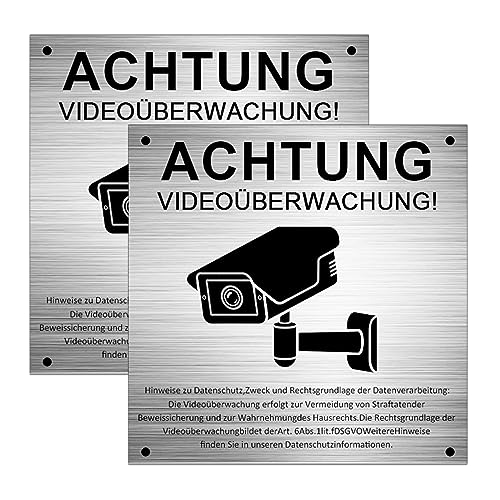 2 Stück Achtung Videoüberwachung Schild Kamera Schild Überwachung Schild Videoüberwachung Privatgrundstück 15x15cm Aluminium Schilder Kameraüberwachung Warnschild mit Selbstklebend und 4 Bohrlöcher von NOKDAL