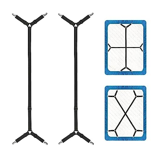 NOKDAL 2 Stück Bettlakenspanner Verstellbar Lakenspanner für Bettlaken Spanngurte Spannbettlaken Halter Bügeltischspanner mit Metallclips Topper Befestigung für Bettlaken, Matratze,BüGelbrett Ode von NOKDAL