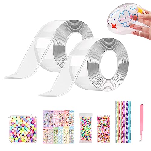 Nano Tape Bubbles Set Nano Klebeband Nanotape Bubble Tape Kit Nano Tape Ball Bubble Tape DIY Aufblasbares Luftpolsterband Doppelseitiges Klebeband mit Pailletten Nano-Tape für Blow Bubbles von NOKDAL