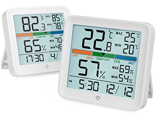 NOKLEAD Hygrometer Innen Thermometer Digital Thermo-Hygrometer Temperatur und Luftfeuchtigkeitmessgerät Raumklima-Indikator mit Kalibrierung berührbare Nachtlicht,Komfortanzeige MAX/MIN von NOKLEAD