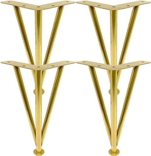 NOKTAI Möbelbeine, 4 Stück, goldene Möbelbeine, Edelstahl-Stützbeine, 3-Stangen-Tischbeine mit Bodenschutz, für TV-Ständer und Schrankbeine, Tragfähigkeit bis zu 800 kg (Farbe: Gold, Größ von NOKTAI
