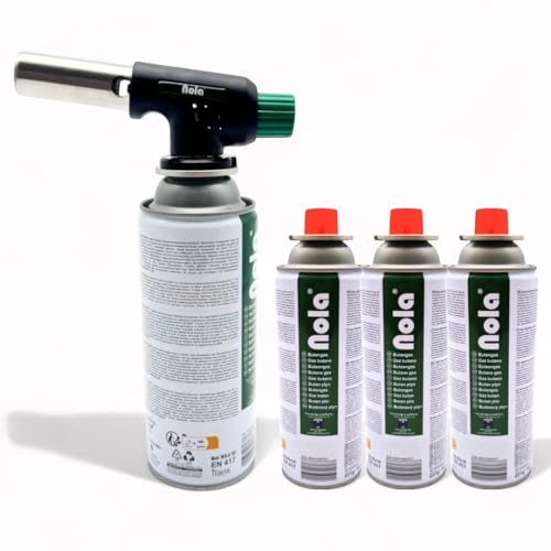 NOLA Schweißbrenner mit 4x 227g Gaskartuschen – Lötlampe mit Piezozündung – Gasbrenner bis 1350 °C – Küchenbrenner/Bunsenbrenner für Küche, Camping & DIY von NOLA