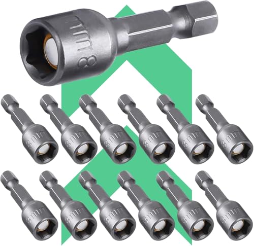 12 Stück 8mm Magnetisches Steckschlüssel-set 1/4 Zoll Hex Bohrer Sechskant bit set Adapter Metrische Vielzahn Nuss SatzInnensechskant für Bohrer oder Akkuschrauber Zubehör von NOLACE
