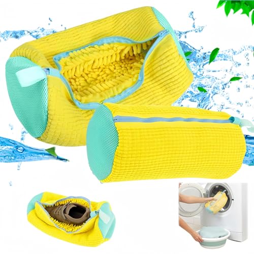 2 Stück Wäschenetz Schuhe Schuhwaschbeutel Waschmaschine, Schuhbeutel Waschmaschine mit Reißverschluss Shoe Wash Bag mit 360°Reinigungsflaum Erhöhter Innerer Reibung Schuhe Für (gelb blau) von NOLACE