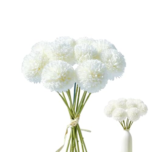 Künstliche Hortensie Blumen 10 Stück Unechte Blumen Seide Chrysantheme kleine Kugel11 Zoll Blumen Braut Hochzeitsblumenstrauß Kunstblume Blumenarrangement für Haus Garten Party Blumenschmuck-Weiß von NOLACE