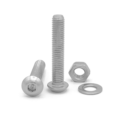 NOLDAR | Linsenkopfschrauben mit Innensechskant. Edelstahl (A2). Set 20 Schrauben mit 20 Muttern und 20 Unterlegscheiben (60 Stück). Flachrundkopfschrauben ISO 7380 Vollgewinde. (Große M6 x 16 mm) von NOLDAR