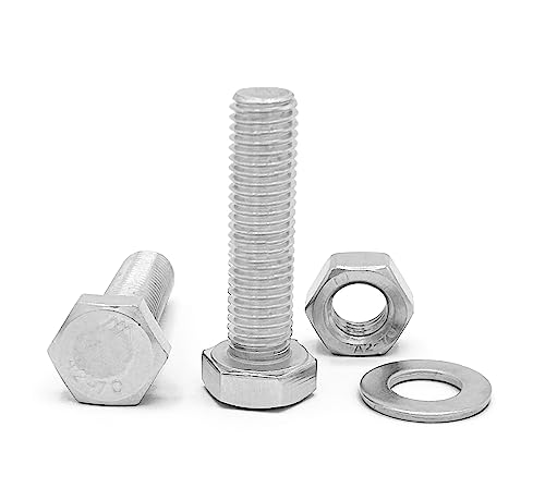 NOLDAR | Sechskantschrauben DIN 933. Edelstahl AISI 304 (A2). M12 x80mm. Set 5 Schrauben mit 5 Sechskantmuttern und 5 Unterlegscheiben (15 Stück). Schrauben mit Gewinde bis Kopf von NOLDAR