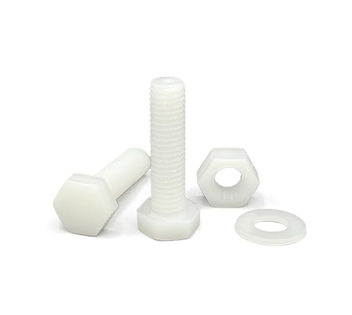 NOLDAR Sechskantschrauben aus Nylon – inklusive 10 Schrauben mit 10 Muttern und 10 Unterlegscheiben (30 Stück) aus Kunststoff – Vollgewinde – M10 x 60 mm von NOLDAR