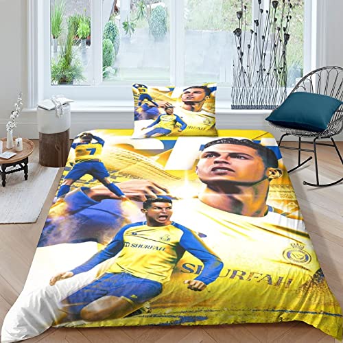 NOLEGA Ronaldo Al NASSR CR7 Bettwäsche Modern Bettwäsche Set Microfaser Bettbezug Und Kissenbezug Mit Reißverschluss Bettwäsche Set 3 Football Star Single（135x200cm） von NOLEGA