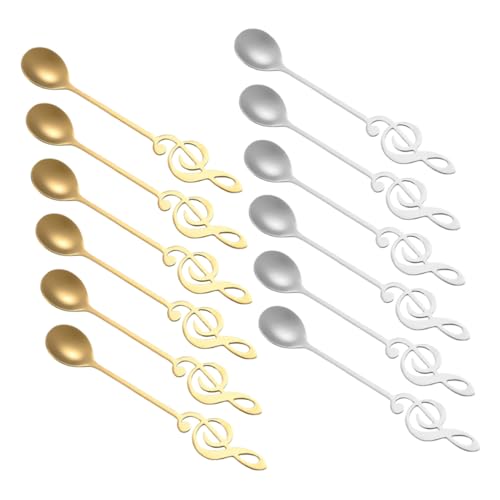 NOLITOY 12 Stück Teiliges Rührlöffel mit Einzigartigem Musiknoten Design Lange Griffe zum Mixen von Kaffee Milch Desserts und Getränken Dekorative Küchenutensilien Gold und Silber NOLITOY 12 Stück Teiliges Rührlöffel mit Einzigartigem Musiknoten Design Lange Griffe zum Mixen von Kaffee Milch Desserts und Getränken Dekorative Küchenutensilien Gold und Silber von NOLITOY