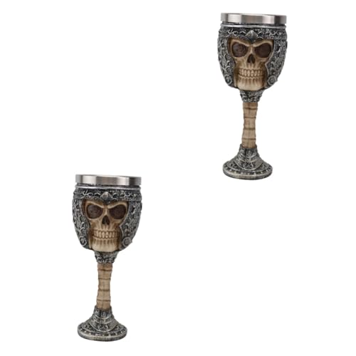 NOLITOY 2 Stk Kelch Skelett-getränkebecher Wikinger Trinkbecher Halloween-becher Horror Makabre Figur Halloween Beleuchtete Tasse Party-toasting-flöten Metall Bankett Rostfreier Stahl Glas von NOLITOY