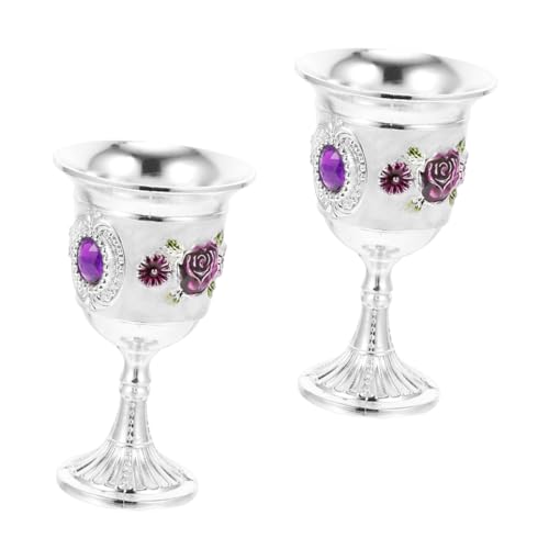 NOLITOY 2 Stück Kleine Retro Weingläser aus Legierung mit Blumenmuster Edle Weinkups für Partys und Besondere Anlässe für Kalte und Getränke von NOLITOY