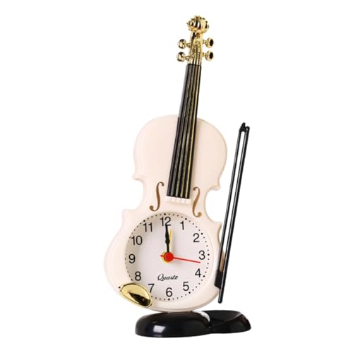 NOLITOY 2 Stück Kreative Violin Wecker Analog Leise Laufend Dekorativ für Schüler Tischuhr Schlafzimmer ohne Batterie Weiß Rot von NOLITOY