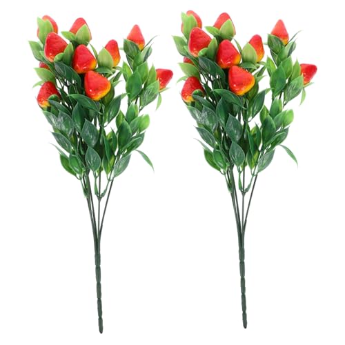 NOLITOY 2 Stück Künstliche Erdbeerzweige mit Lebensechten Früchten Realistische Deko für Vase Blumenarrangements Tischdeko und Garten Natürliche Optik Farbintensiv und Langlebig von NOLITOY