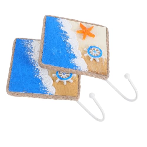 NOLITOY 2 Stück Mediterrane Wandhaken Nautisch Handbemalt Vielseitig als Schlüssel- Mantel Handtuchhalter Robust Einfach zu Montieren Strand Küstendekoration für Zuhause von NOLITOY