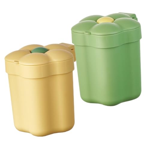 NOLITOY 2 Stück Mini Mülleimer mit Deckel Bunte Blumenform Kleiner Plastik Abfalleimer für Schreibtisch Praktischer Desktop Müllbehälter für Büro Schlafzimmer und Kinderzimmer von NOLITOY