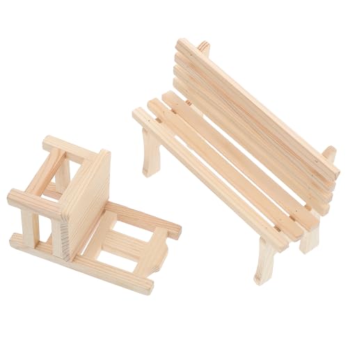 NOLITOY 2 Stück Miniatur Holzstuhl Bank für Puppenhaus Miniatur Gartenbank Holz Möbelmodell Vielseitig Einsetzbar für Puppenstuben Robustes und Langlebiges Holz von NOLITOY