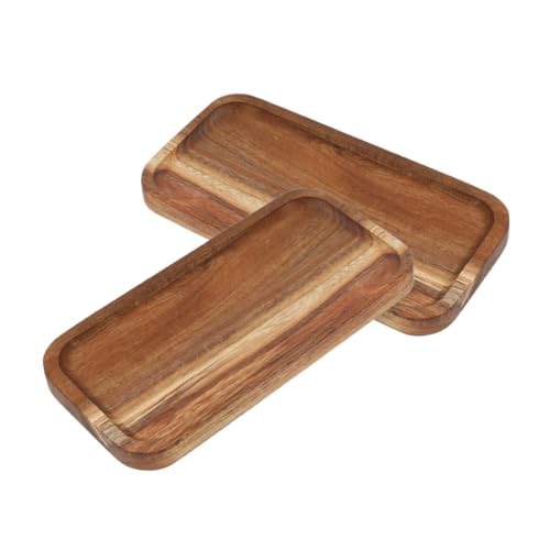 NOLITOY 2 Stück Rechteckiges Serviertablett aus Holz Teiliges Robustes Vintage Holztablett für Frühstück Snacks Obst und Desserts Nachhaltiges Küchen und Teetablett Vielseitig Verwendbar von NOLITOY