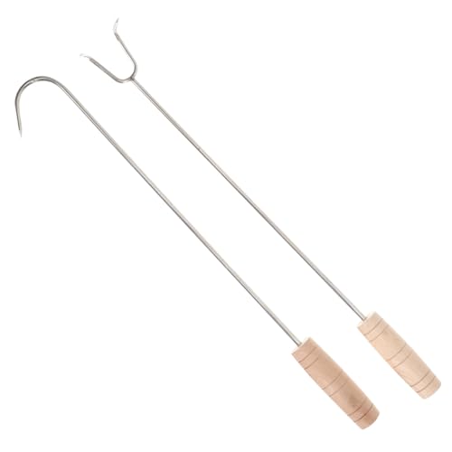 NOLITOY 2 Stück Stabiler Grillhaken aus Edelstahl mit Holzgriff Teiliges Multifunktional für Bbq und Camping Ergonomisch Leicht und Einfach zu Handhaben zum Wenden von Fleisch und Fisch von NOLITOY