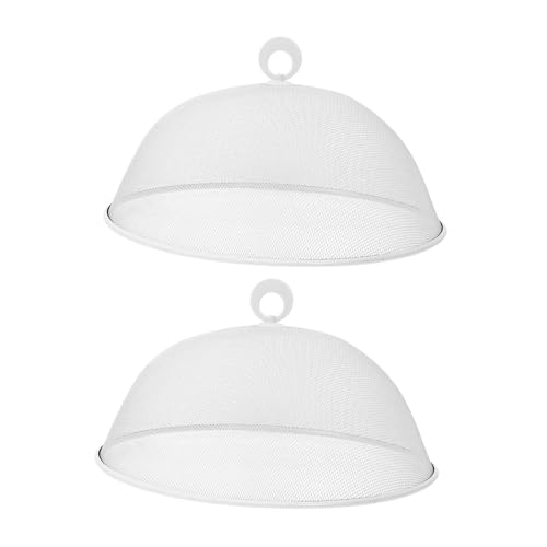 NOLITOY 2 Stück Teiliges Eisengitter Lebensmittelabdeckungen mit Feiner Verarbeitung und Guter Belüftung Runde Weiße Schutzhauben für Haushalt Restaurants Partys und Insektenschutz von NOLITOY