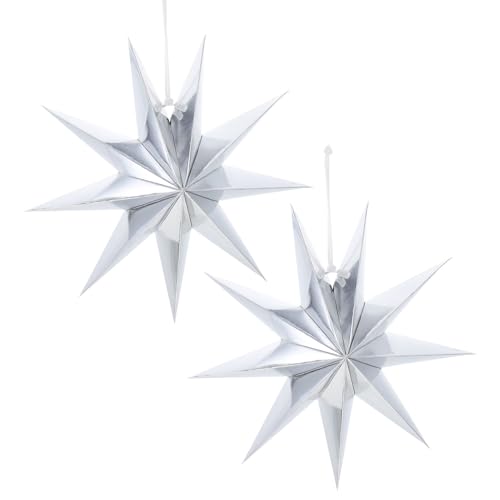 NOLITOY 2 Stück Teiliges Papierlampenschirme Silber Origami Design Kreative Stern Laternen Dekorative Lampenschirmabdeckungen für Hängelampen Sanftes Licht für Wohn Schlafzimmer von NOLITOY