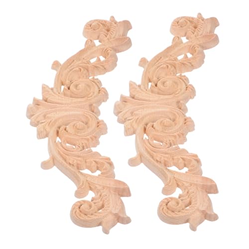 NOLITOY 2 Stück Unlackierte Holzapplikationen Eckverzierung Vintage Geschnitzt Holzornament für Möbel und Wanddeko Natürliche Holzstruktur Klassische Europäische Holzschnitzerei von NOLITOY