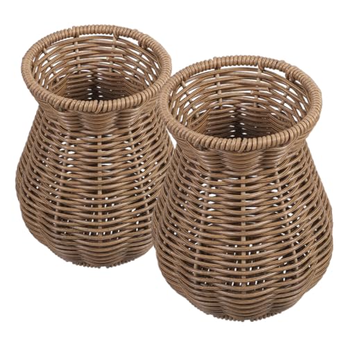 NOLITOY 2stücke Dekorative Vase Aus Kunststoff Geflochtene Vasen Zur Dekoration Künstliche Rattanblumenvase Simulierter Blumenkorb Dekorative Blumenvase Für Schreibtisch von NOLITOY