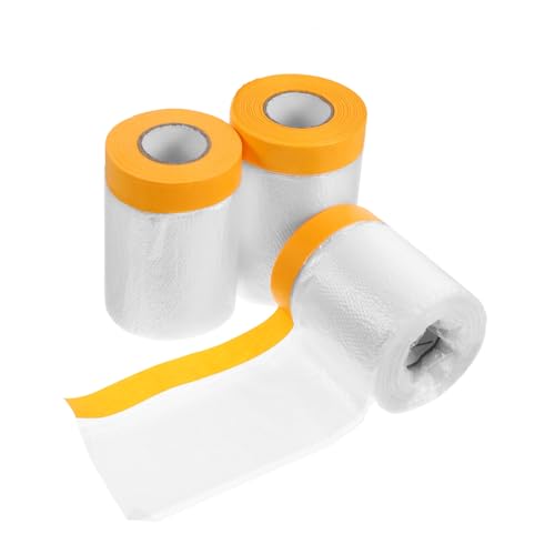 NOLITOY 3 Rollen Teiliges Maler Abdeckset mit Selbstklebender Schutzfolie Vorgestanzte Klebefilmrollen Staub und Farbschützende Abdeckfolie für Möbel Auto Fenster und Wände von NOLITOY