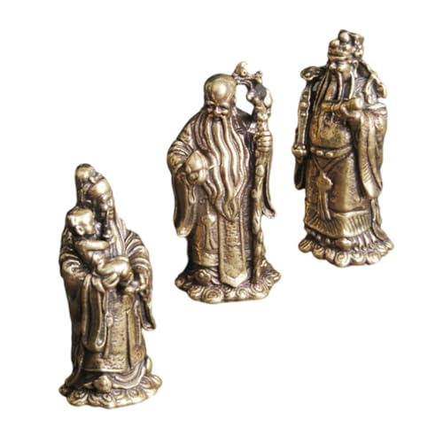 NOLITOY 3 Stück Teiliges Messing Ornamente Fu Lu Shou Vintage Desktop Dekoration Kleine Klassische Figuren für Zuhause Büro Feng Shui Wohlstand und Glück von NOLITOY