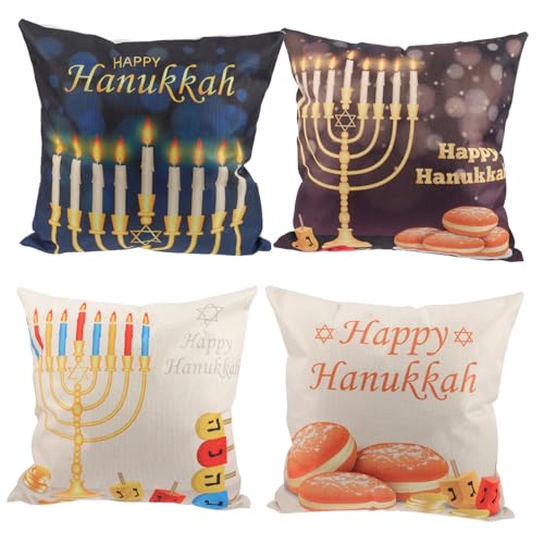 NOLITOY 4 Stück Hanukkah Kissenbezüge mit Reißverschluss Dekorative Sofakissenhüllen für Wohnzimmer Büro Auto Langlebig Formbeständig Festliche Lichtfest Dekoration von NOLITOY