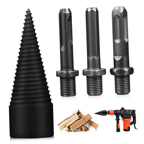 NOLITOY 4 Stück Holzspalter Bohrer mit Anschlussstücken Vielseitig Kompatibel Einfach zu Montieren Kompakt und Tragbar Effiziente Holzspaltung für Brennholz und Holzscheite von NOLITOY