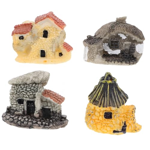 NOLITOY 4 Stück Teiliges Resin Miniatur Haus Kleine Dekorative Gartenhäuser Detailreiche Mikro landschaftsfiguren Wetterfest für Garten Blumenpott und Terrarium von NOLITOY