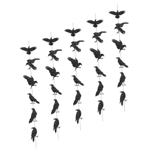 NOLITOY 5 Stück Teiliges Halloween-Ultraleicht-Papier-wimpel Schwarzem Glitzervogel Schaurig-schöner Crow-Girlande Glitzernder Gothic-Party-Dekoration für Zuhause Schule und Fest von NOLITOY