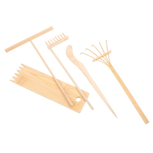 NOLITOY 5 Stück Teiliges Mini Zen Garten Werkzeug aus Bambus Sandkasten Rechen für Entspannung Kreatives Zen Sand Gartenzubehör für Schreibtisch Dekoration und Meditation von NOLITOY