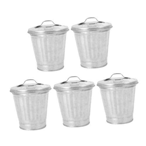 NOLITOY 5 Stück Teiliges Mini mülleimer Verzinktem Kleiner Desktop abfalleimer mit Deckel Kompakter Tischabfallbehälter Multifunktional als Mini blumentopf für Büro Wohnzimmer Bad von NOLITOY
