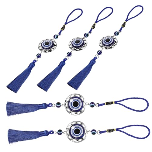 NOLITOY 5 Stück Teiliges Runde Evil Eye Hängedekorationen aus Bruchsicherem Material mit Blauem Schutzamulett für Auto Fenster Wand und Büro Dekorativ und Schützend gegen Negatives Umfeld von NOLITOY