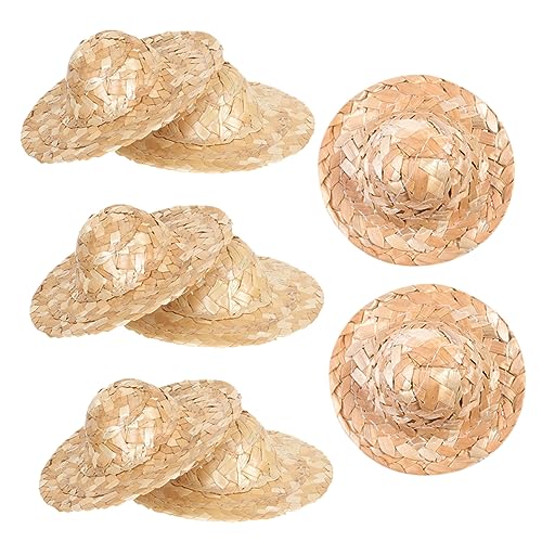 NOLITOY 8 Stück Kleiner Strohhüte für Puppen Handgemachte Miniatur Hüte Selbstgemacht Bastelbedarf Kleiner Deko für Puppenhaus Strohmaterial für Garten und Hausdekoration von NOLITOY