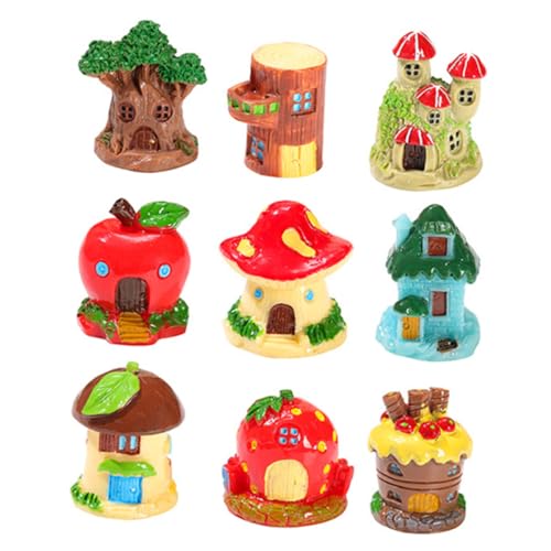 NOLITOY 9 Stück Teiliges Miniaturhaus aus Resin Wetterfeste Gartendeko für Feengärten und Pflanzgefäße Handgefertigte Miniaturhäuser für Terrarien Sandkästen und Outdoor Dekoration von NOLITOY