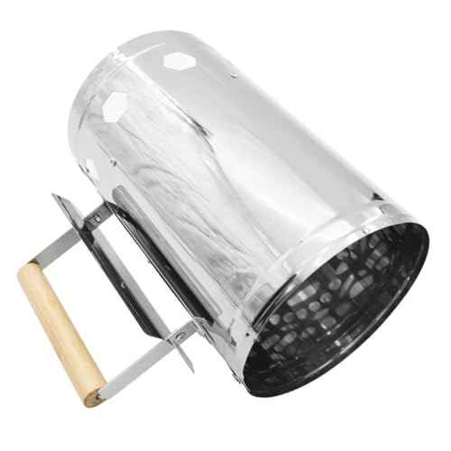 NOLITOY BBQ Grillkohleanzünder Hitzebeständigem Holzgriff Verzinkter Kaminanzünder für Schnelles Anzünden Großer Einfüllöffnung für Outdoor Camping und Barbecue von NOLITOY