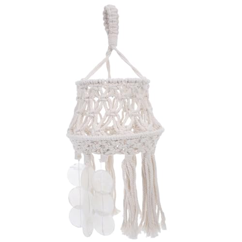 NOLITOY Boho Handgewebter Kleiner Lampenschirm aus Baumwollgarn Macramé Tischlampe Ersatzschirm Leichter Pendelleuchtenüberzug für Schlafzimmer Wohnzimmer von NOLITOY