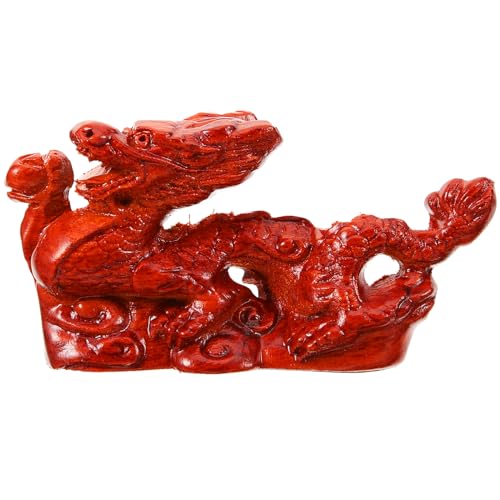 NOLITOY Chinesische Drachenstatue Aus Holz 2024 Jahr des Drachen Skulptur Fengshui-Drachenstatue Sternzeichen Drache Figur Für Glück Erfolg 12 cm von NOLITOY