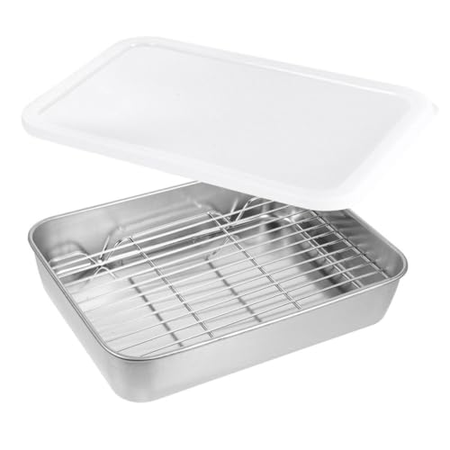 NOLITOY Edelstahl Backblech Teilig mit Abdeckungs und Kühlgitter Multifunktionale Grill und Backpfanne Langlebiges Kochgeschirr für Camping Gasgrill und Küchenvorbereitung von NOLITOY
