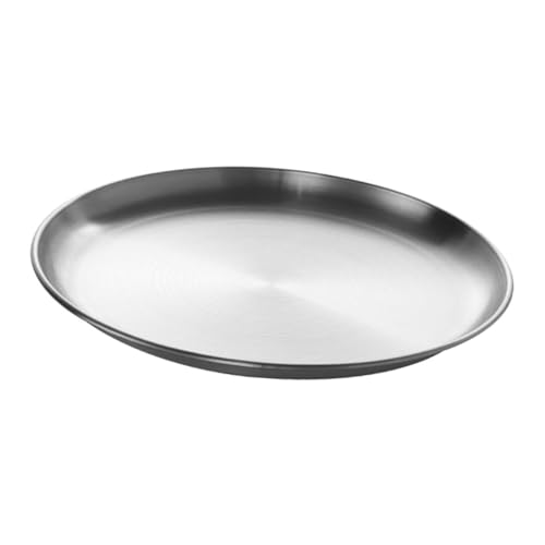 NOLITOY Edelstahl Servierplatte Rund Pizzapfanne Backofenfest Glatte Oberfläche Kratzfest Vielseitige Obst Fleischplatte für Küche Buffet und Grill von NOLITOY