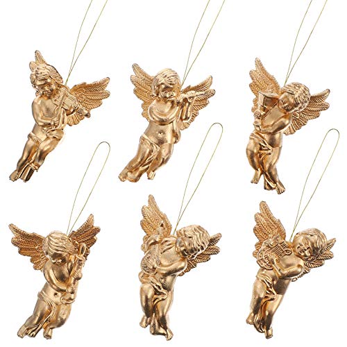 NOLITOY Engel-Engel-Weihnachtsbaum-Ornamente: 24 Stück Weihnachtsengel zum Aufhängen, Miniatur-Engel-Figuren, goldener Engel-Junge mit Musik-Instrument für Wand-Tür-Dekoration von NOLITOY
