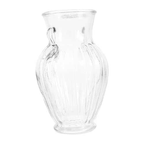 NOLITOY Glasvase mit Zwei Henkeln und Streifen Transparente Dekovase für Zuhause und Büro Stilvolle Glasblumenvase für Wohnzimmer Eingangsbereich Tv Schrank Vielseitige Glasdeko von NOLITOY