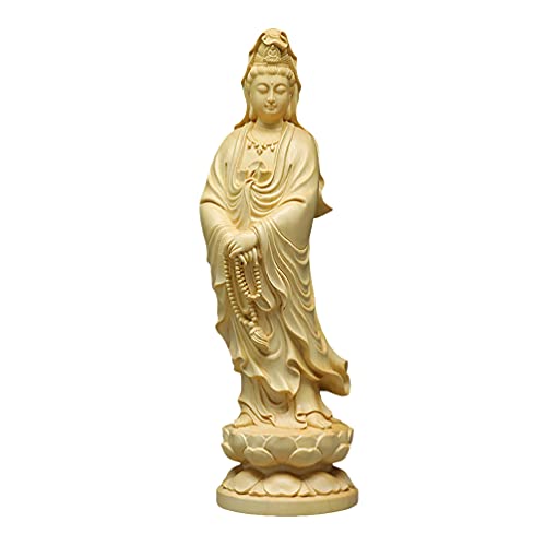 NOLITOY Guan-Yin-Statue aus Holz: Auf Lotus Stehend Fengshui Kwan Yin-Skulptur Geschnitzte Kuanyin-Figur zum Sammeln Bodhisattva Avalokitesvara-Figur für Buddhistisches Ornament des Neuen von NOLITOY
