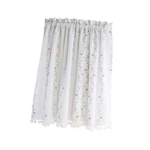 NOLITOY Halbtransparenter Fenster Vorhang aus Baumwolle mit Floralem Muster Kurzvorhang Staubschutz und Verdunkelung Eleganter Tassel Design Waschbarer Fenstervorhang für Wohnzimmer und von NOLITOY