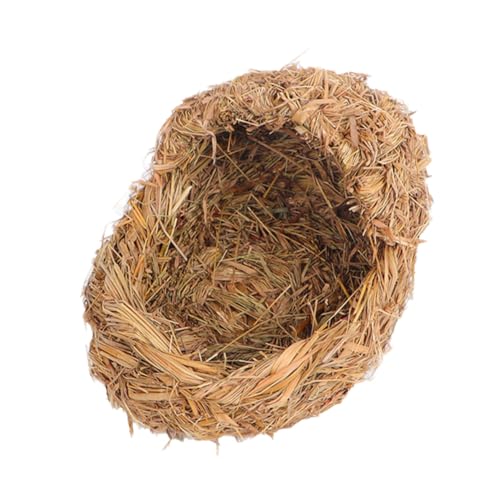 NOLITOY Handgewebtes Pet Habitat Haus aus Natürlichem Gras Kleines Nest für Kaninchen Hamster Meerschweinchen und Katzen Dekoratives Leicht Gelbes Weidenbett für Ganzjährigen von NOLITOY