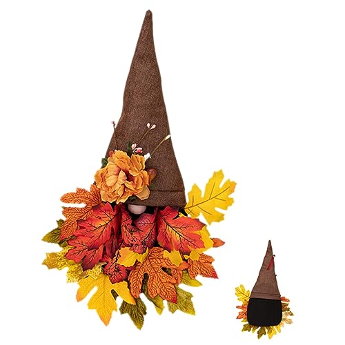 NOLITOY Hut herbstdeko nordische Zwerge Kaminsims-Herbstgirlande Wichtel Herbstkranz Wichtel Türkranz Blumen Türkranz Thanksgiving-Zwerg-Türanhänger Türhänger Tür hängt Dekorationen Puppe von NOLITOY