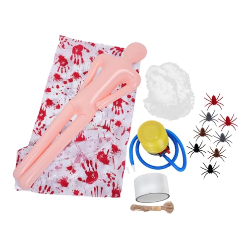 NOLITOY Inflatable Dead Corpse Prop Spooky Halloween Deko für Garten und Balkon Echt Wirkende Gruseldeko mit Spinnennetzen und Spinnen für Schaurige Partys von NOLITOY